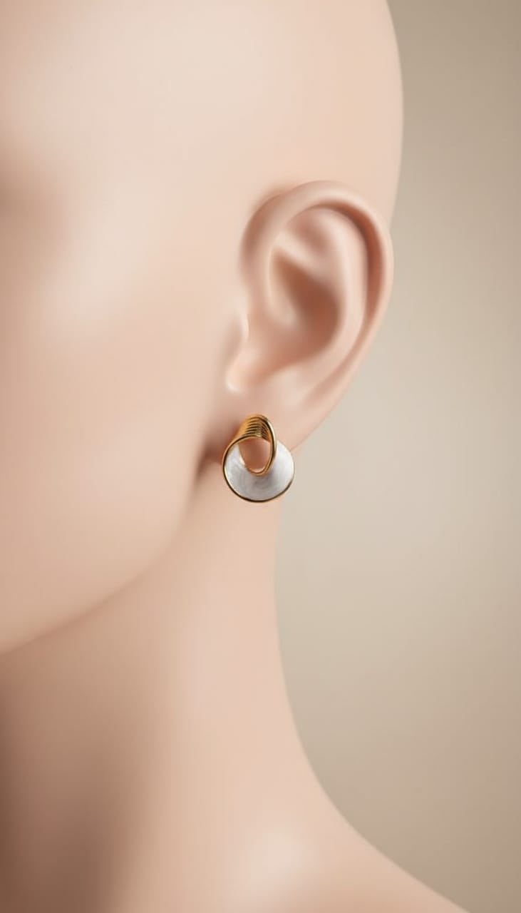 Gold and Mother-of-Pearl Loop Stud Earrings – Elegant Modern Design