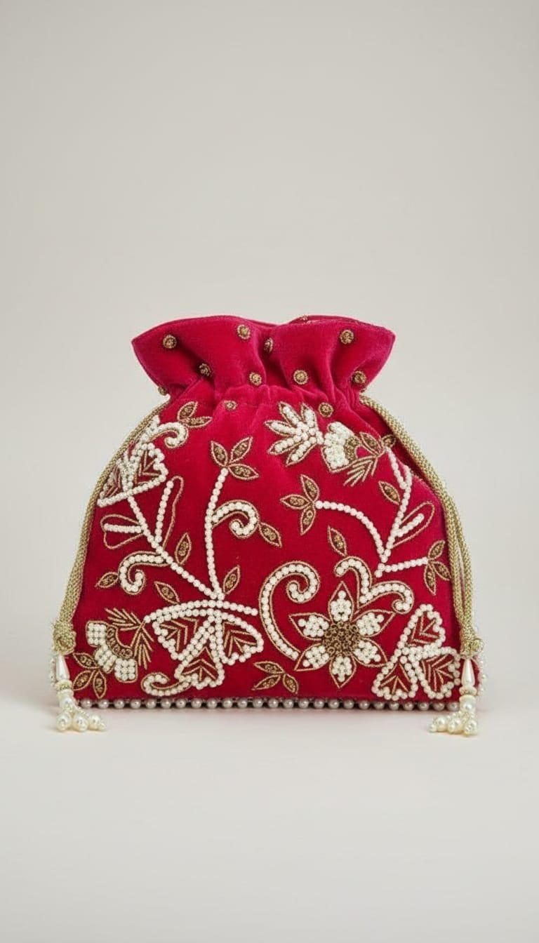 Velvet Potli - Dark Pink