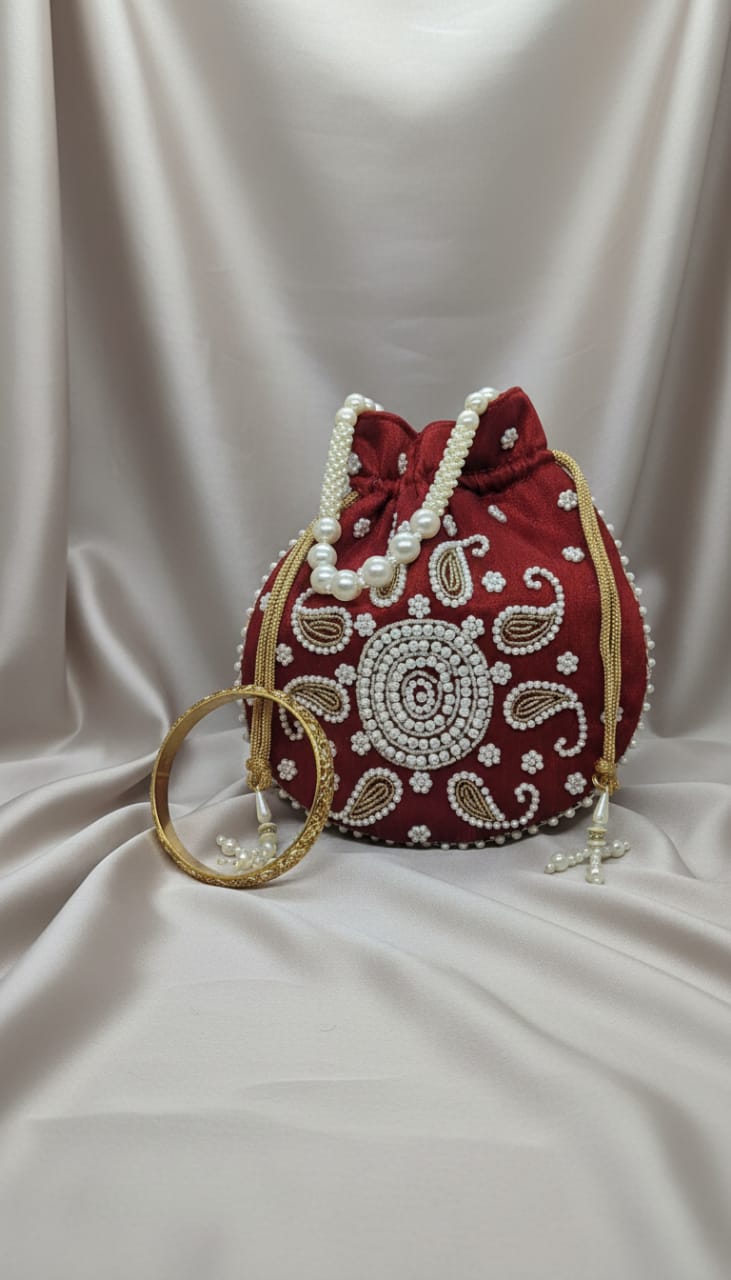 Pearl Potli - Maroon