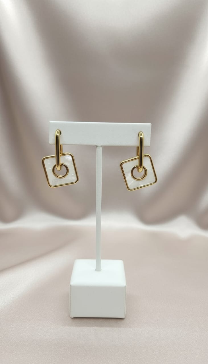 Enamel Square Hoop Earrings – Gold-Tone Statement Dangles