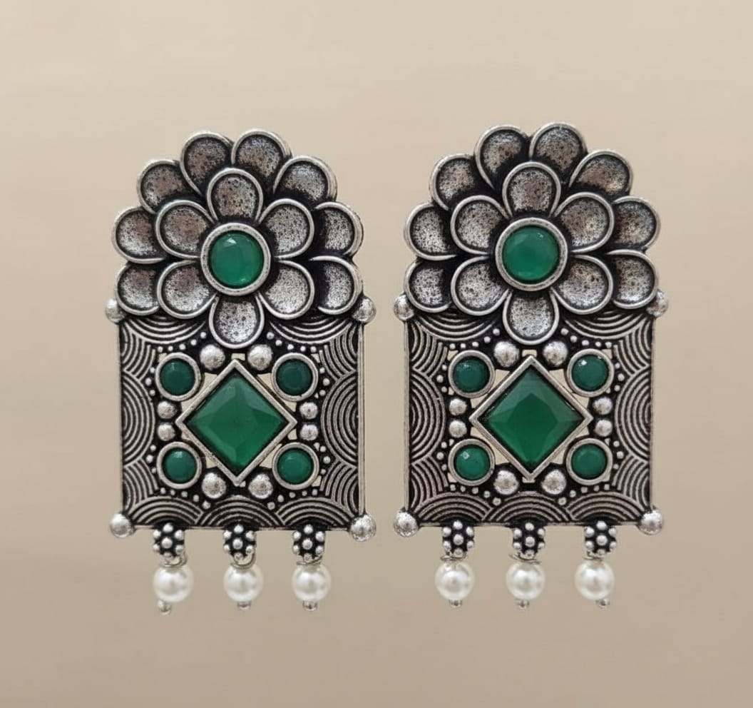 Green Stone Heritage Earrings