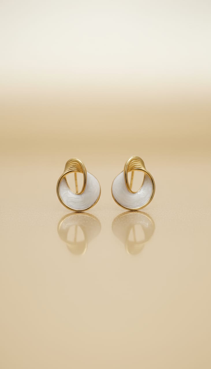 Gold and Mother-of-Pearl Loop Stud Earrings – Elegant Modern Design