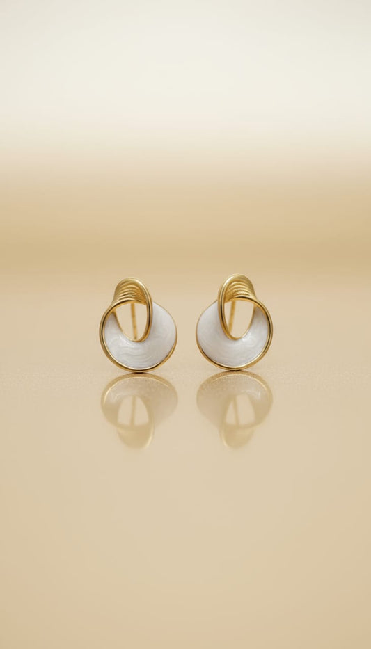Gold and Mother-of-Pearl Loop Stud Earrings – Elegant Modern Design