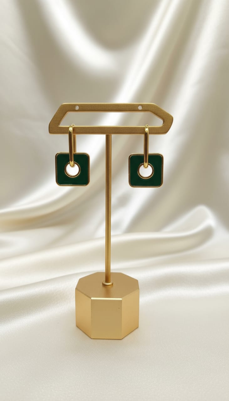 Enamel Square Hoop Earrings – Gold-Tone Statement Dangles