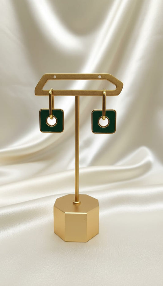Enamel Square Hoop Earrings – Gold-Tone Statement Dangles