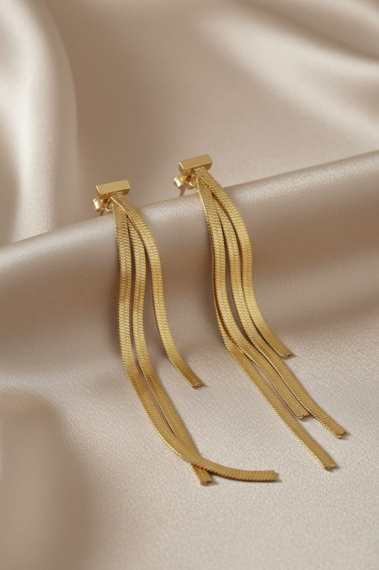 Gold Multi-Strand Snake Chain Drop Earrings – Elegant Drape Statement Jewelry