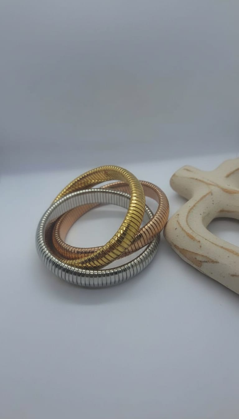 Timeless Twist: Gold, Rose & Silver Bracelet Set