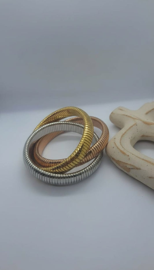 Timeless Twist: Gold, Rose & Silver Bracelet Set