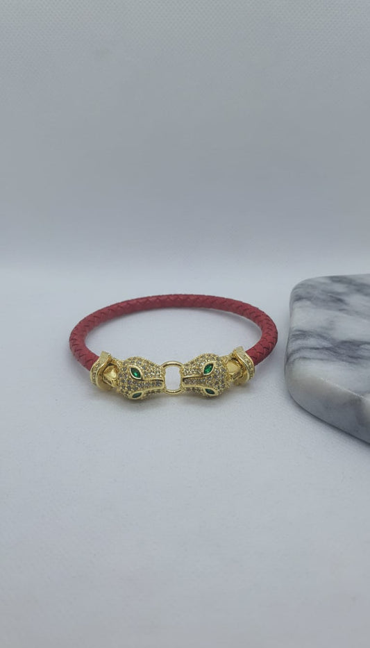 Twin Panther Elegance: Leather Bracelet