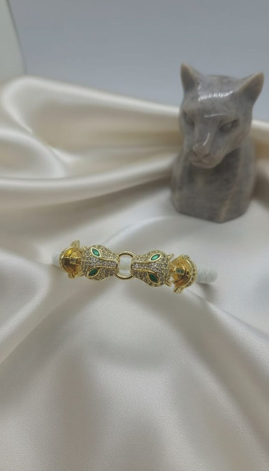 Twin Panther Elegance: Leather Bracelet