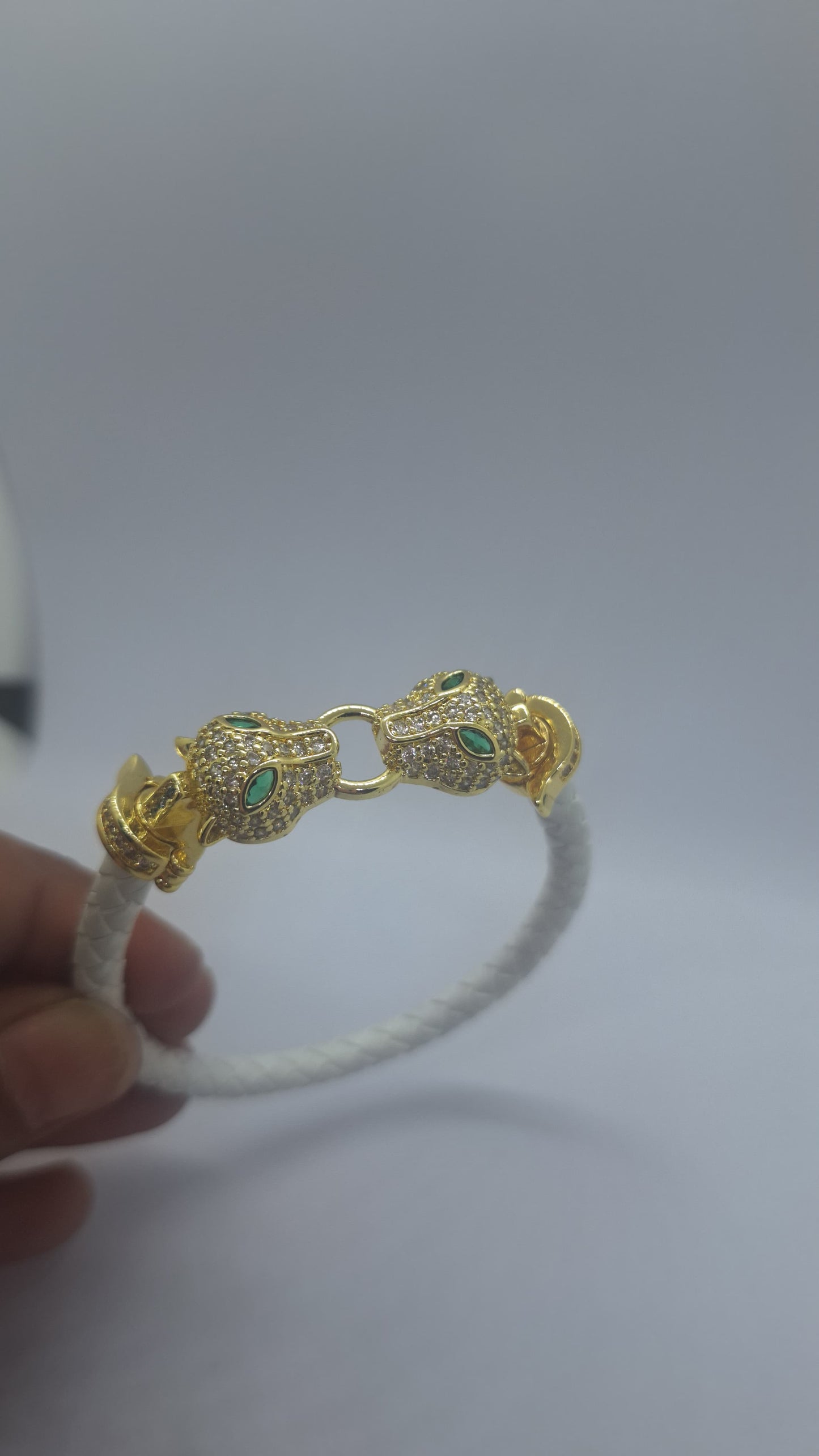 Twin Panther Elegance: Leather Bracelet