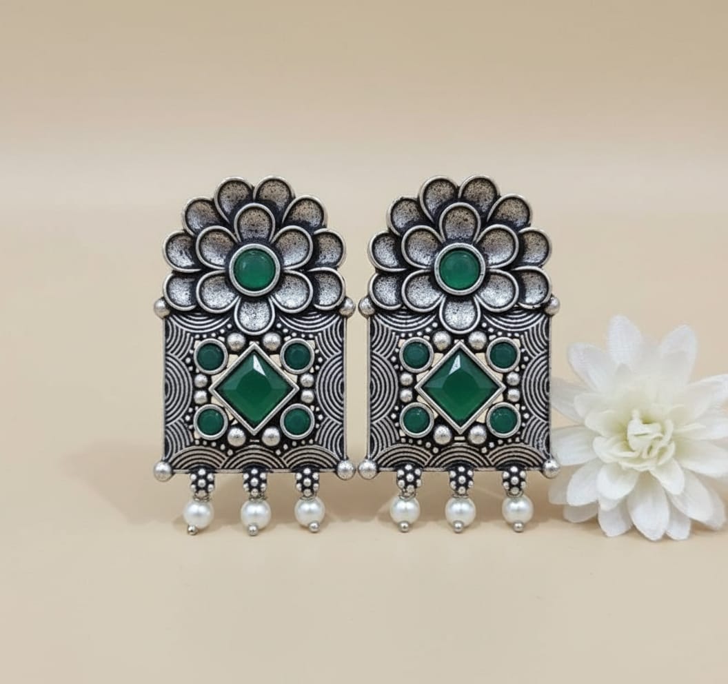 Green Stone Heritage Earrings