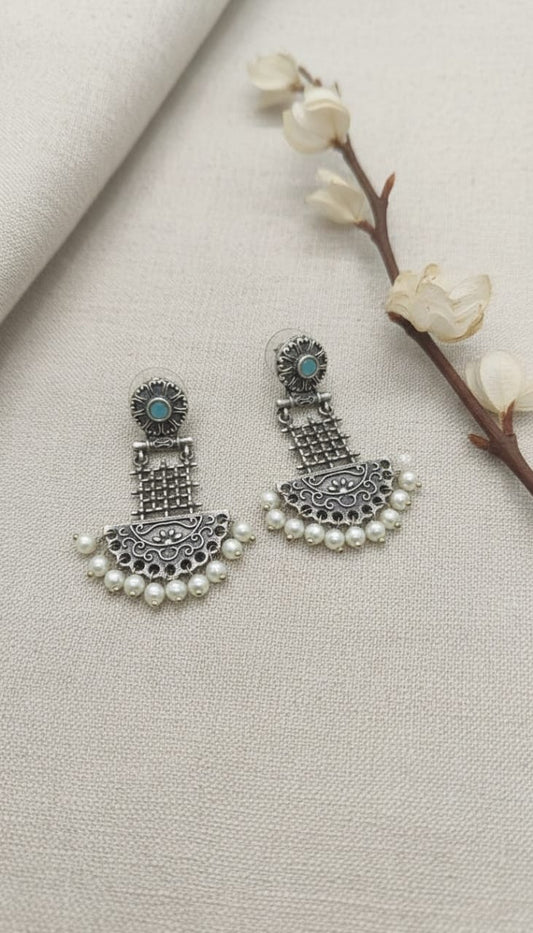 Oxidised blue danglers with pearl