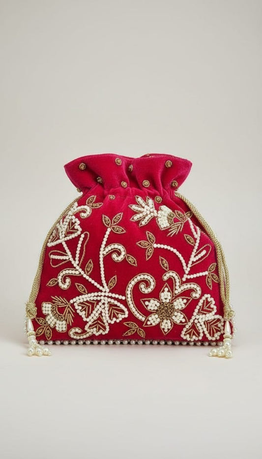 Velvet Potli - Dark Pink