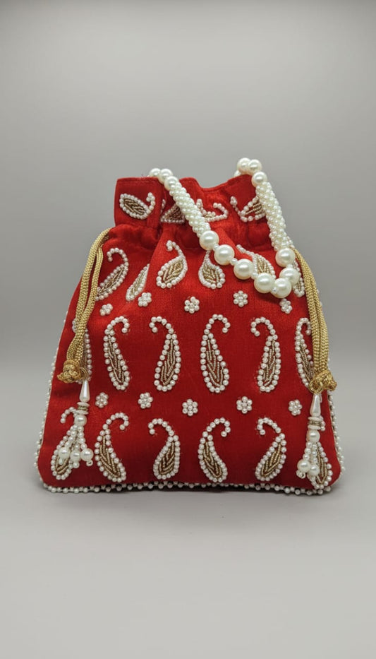 Paisley Motifs Potli - Red