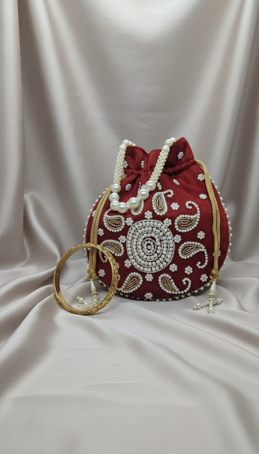 Pearl Potli - Maroon