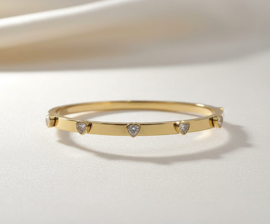 Golden Heart Diamond Bangle